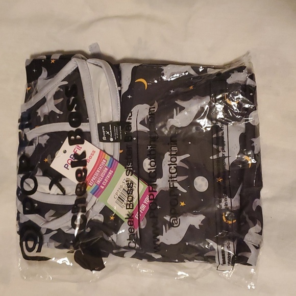 POP Fit Midnight Wolf Print 2 Piece Pajama Set in Black Size XL NWT - Picture 3 of 8